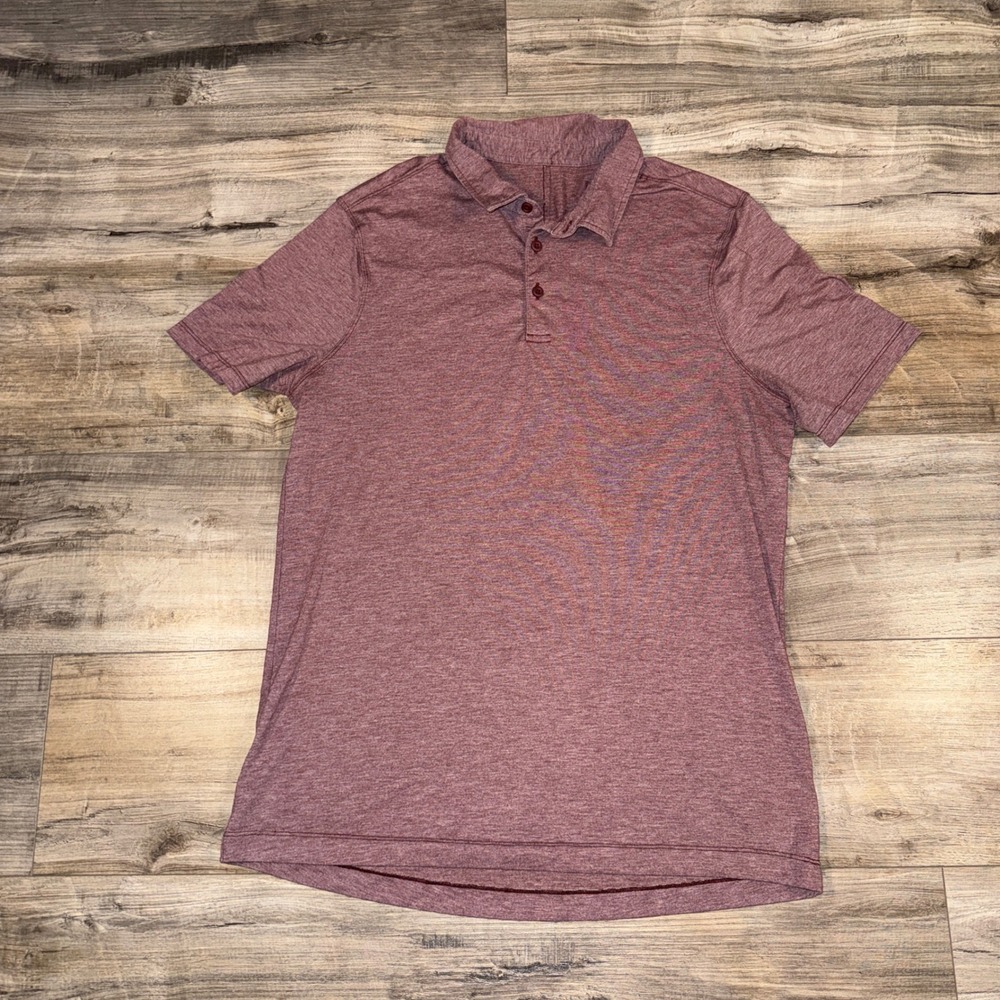 Lululemon Mens Polo Shirt M/L Burgundy Heather Golf Performance‎ Short Sleeve